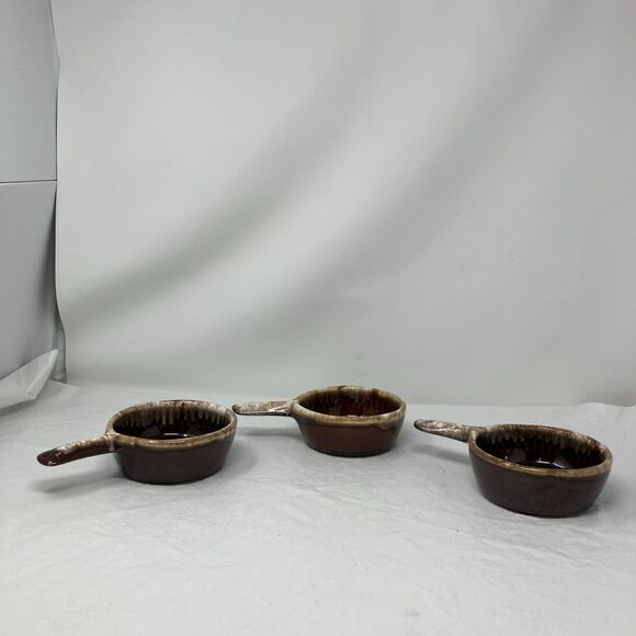 VTG McCoy 874 Brown Pottery Drip Glaze Soup Chili Bowl w/ Handle Set of 3 - Picture 9 of 15